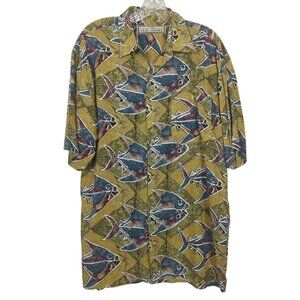 Share Vintage M.E. Sport Mens Shirt M Abstract Fish Print Short Sleeve Button-Up